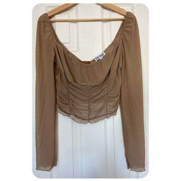 TIC TOC NUDE SLEEVE CORSET TOP | ELEGANT CRAMPLE WAIST TOP - Picture 1 of 2